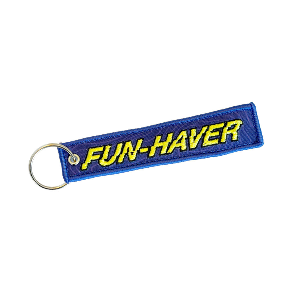 Fun-Haver Purple and Lime Topo Lines Background Flight Tag woven keychain