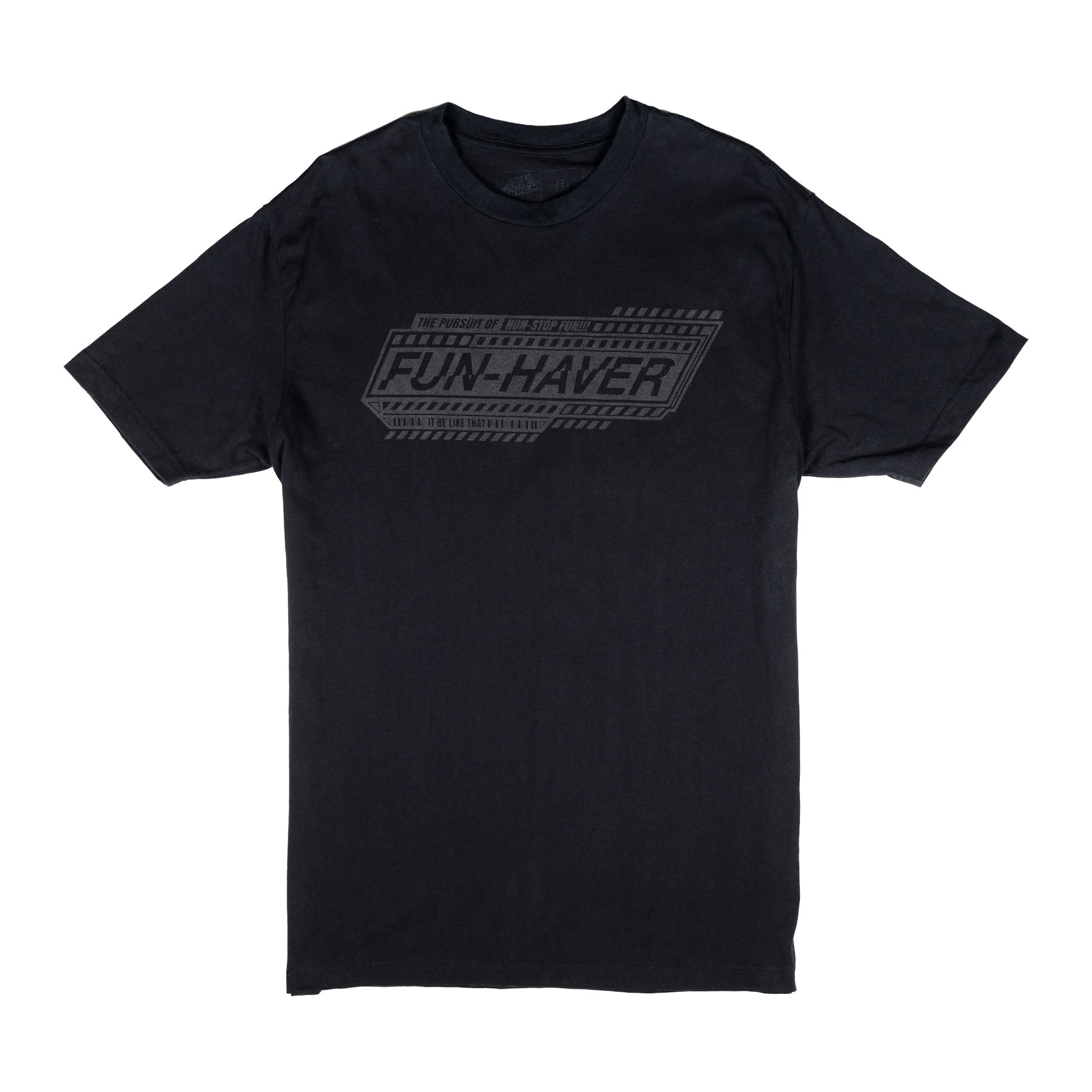 Front view of the Fun-Haver Pursuit Black T-Shirt.