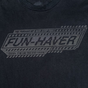 Detail front view of the Fun-Haver Pursuit Black T-Shirt.