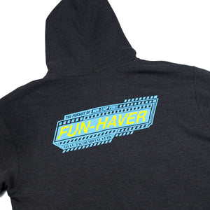 Detail back view of the Fun-Haver Pursuit Zip Hoodie in Charcoal Heather.
