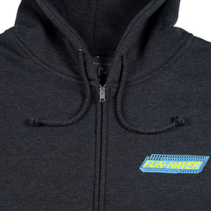 Zipper detail view of the Fun-Haver Pursuit Zip Hoodie in Charcoal Heather.