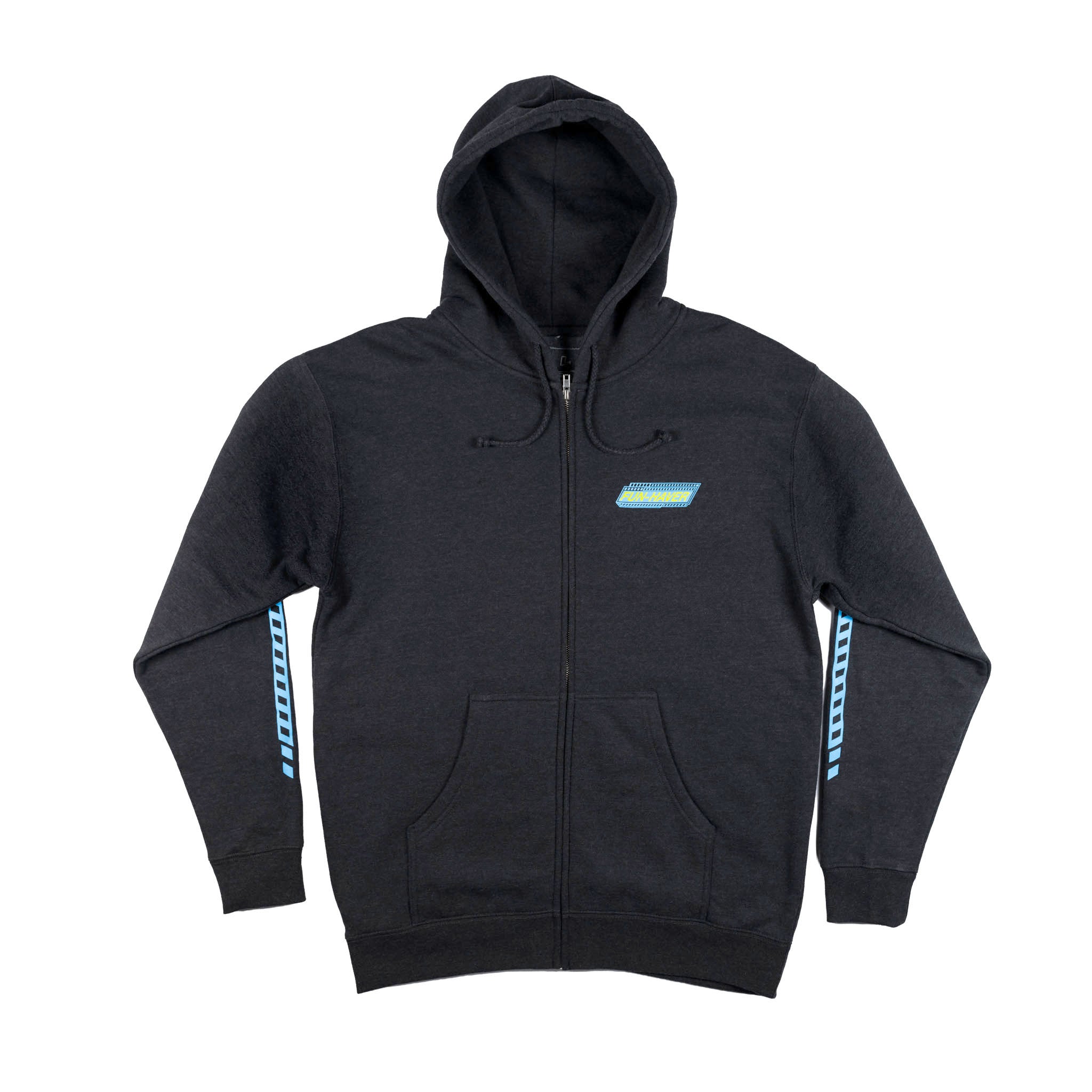 Front view of the Fun-Haver Pursuit Zip Hoodie in Charcoal Heather.