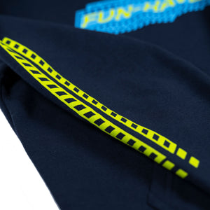 Detail view of the Fun-Haver Midnight Navy Pursuit Youth Pullover Hoodie.