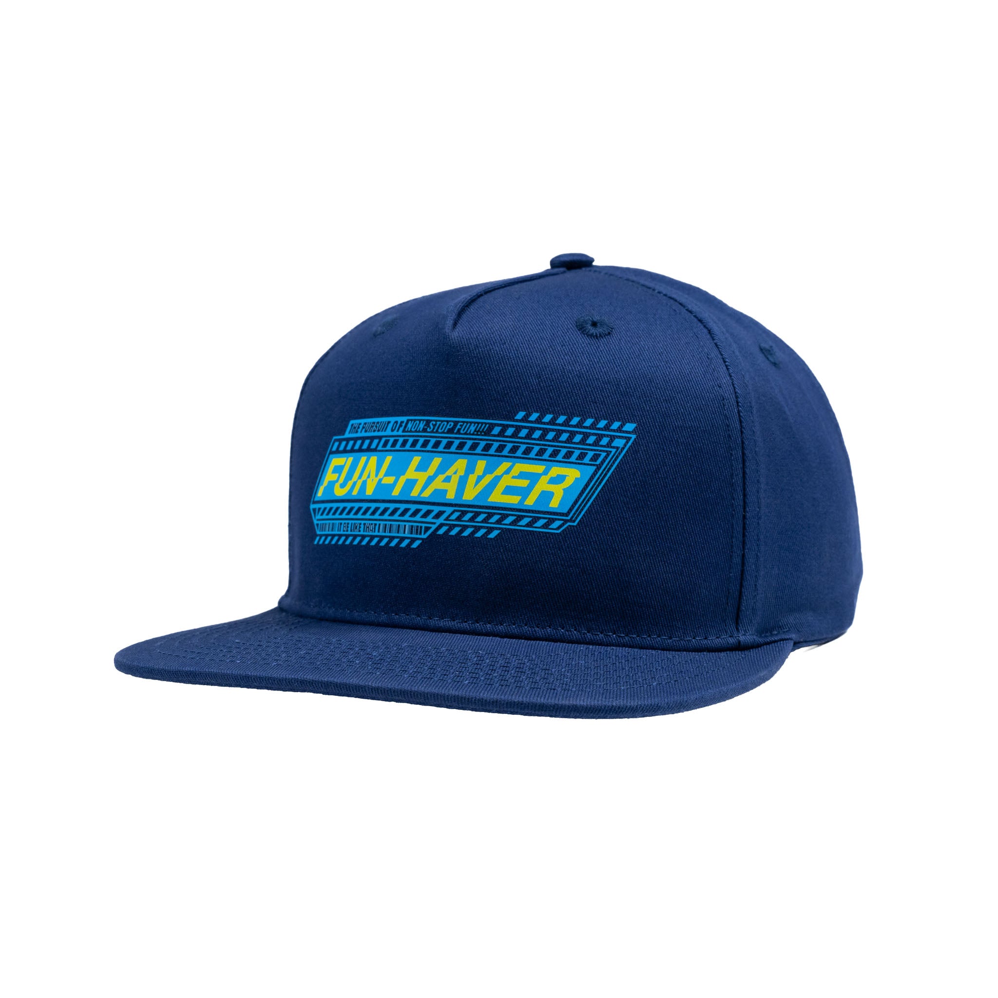 Front left view of the Navy Fun-Haver Pursuit Snapback Hat.