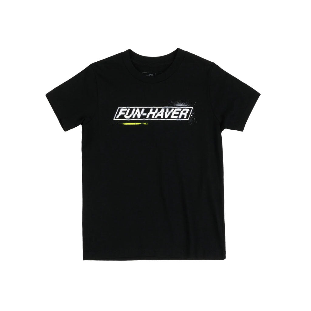 Front view of the Fun-Haver Stencil Youth T-Shirt in Black.