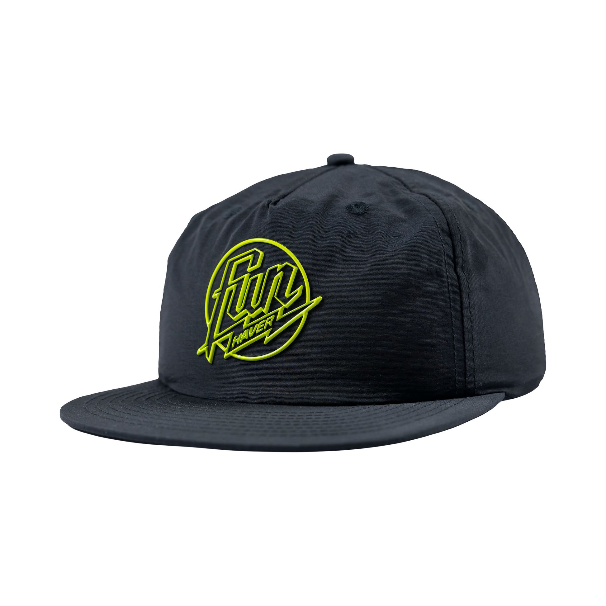 3/4 front view of the Fun-Haver® Weekend 5 Panel Snapback Hat in Black.