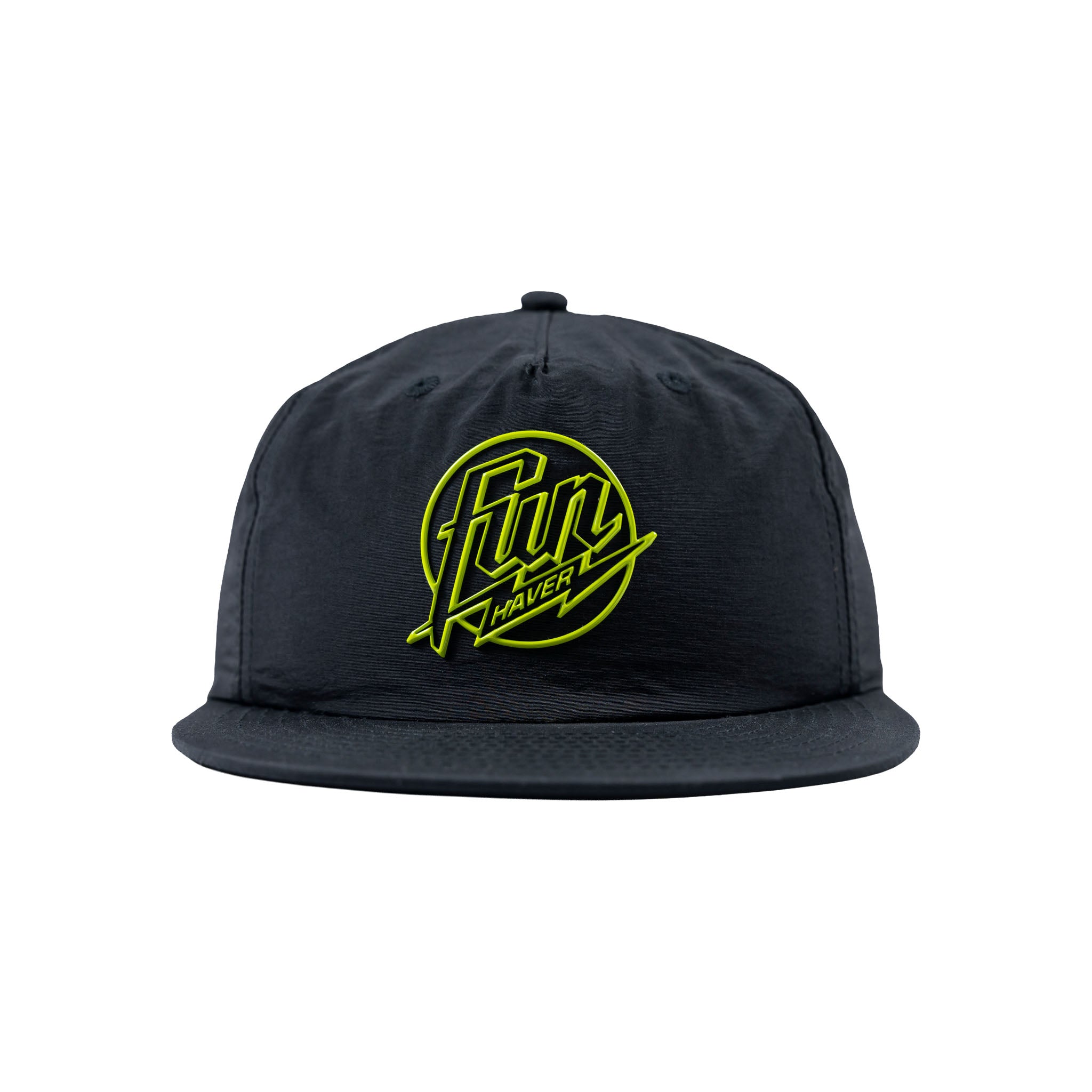 Front view of the Fun-Haver® Weekend 5 Panel Snapback Hat in Black.