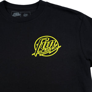 Front logo detail view of the Fun-Haver Weekend Short Sleeve T-Shirt in Black.