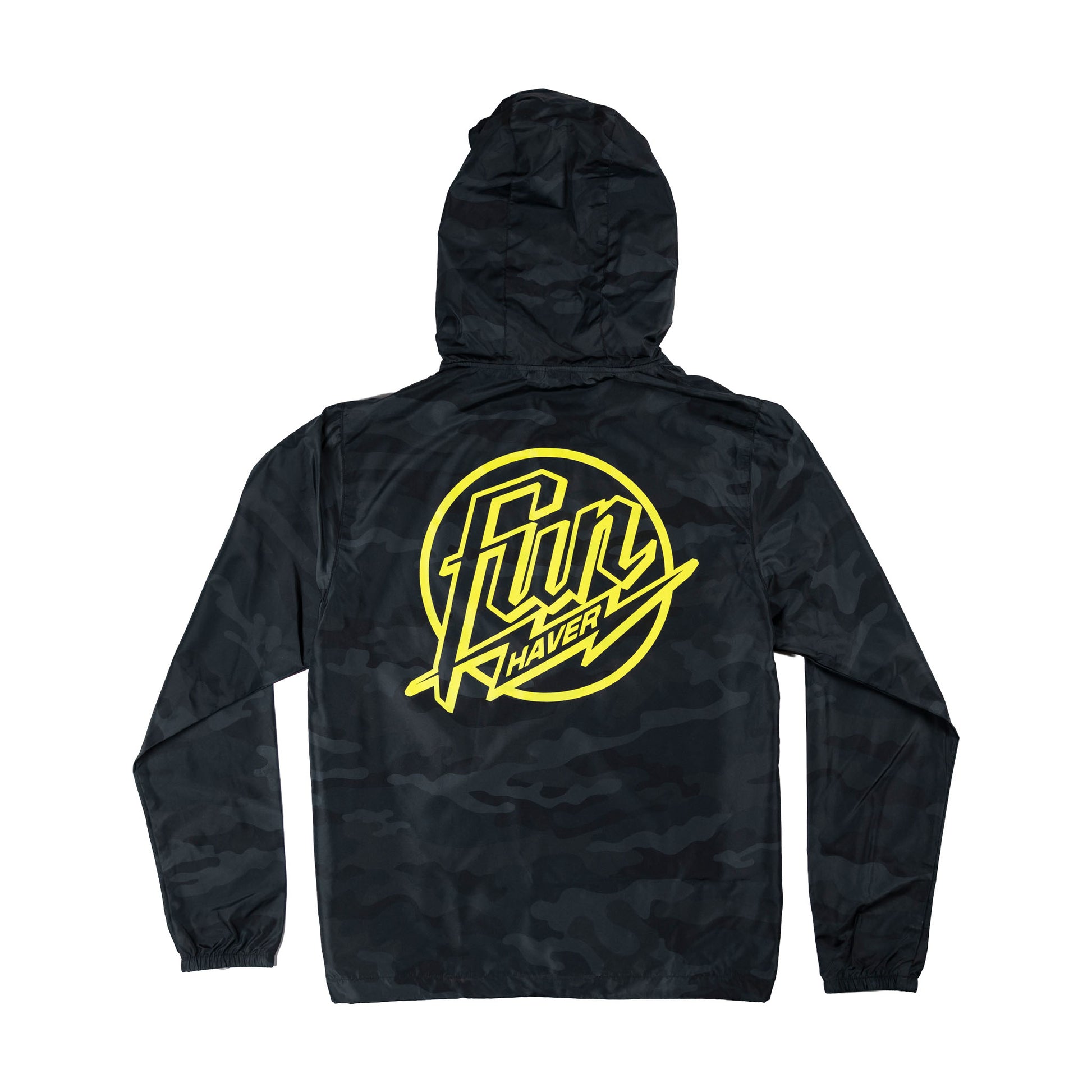 Back view of the Fun-Haver® Weekend Windbreaker Anorak Jacket in Black Camo.