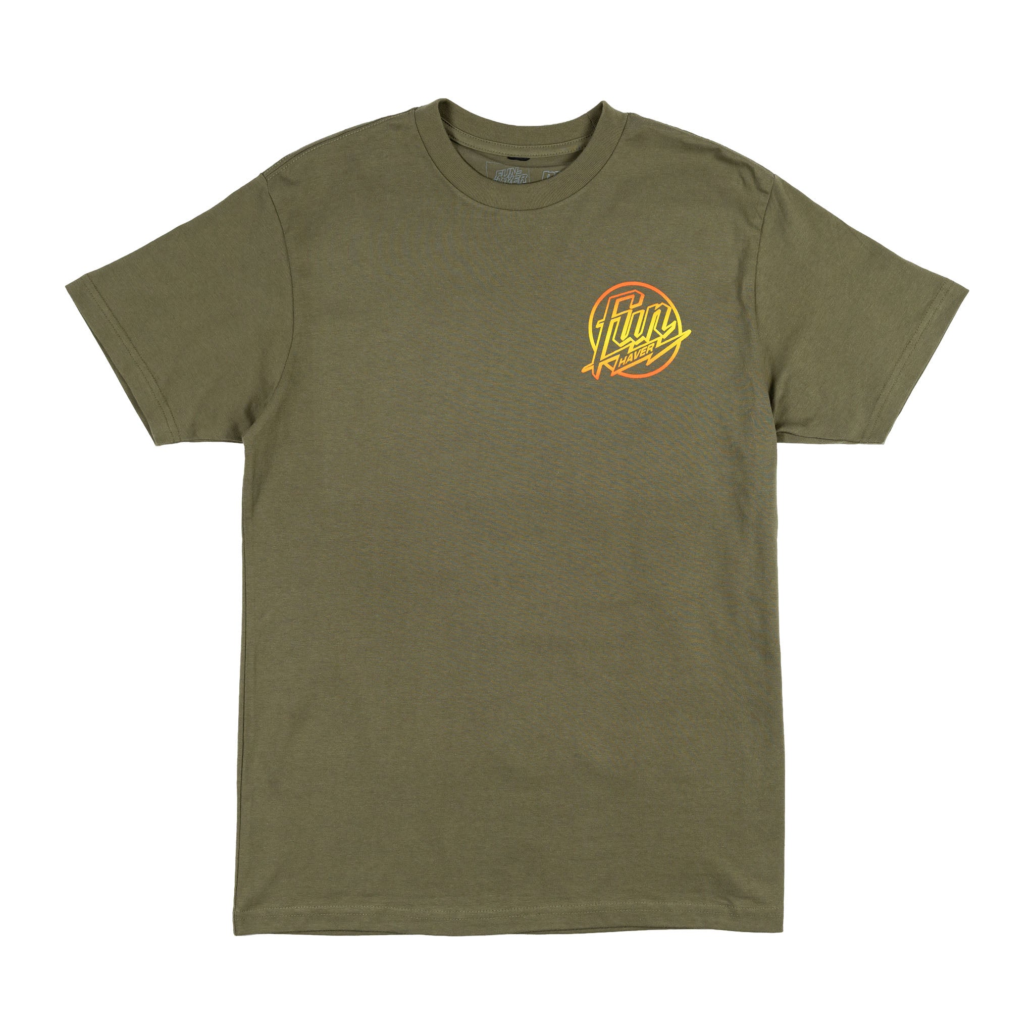 Front view of the Fun-Haver Weekend Short Sleeve T-Shirt in Military Green.