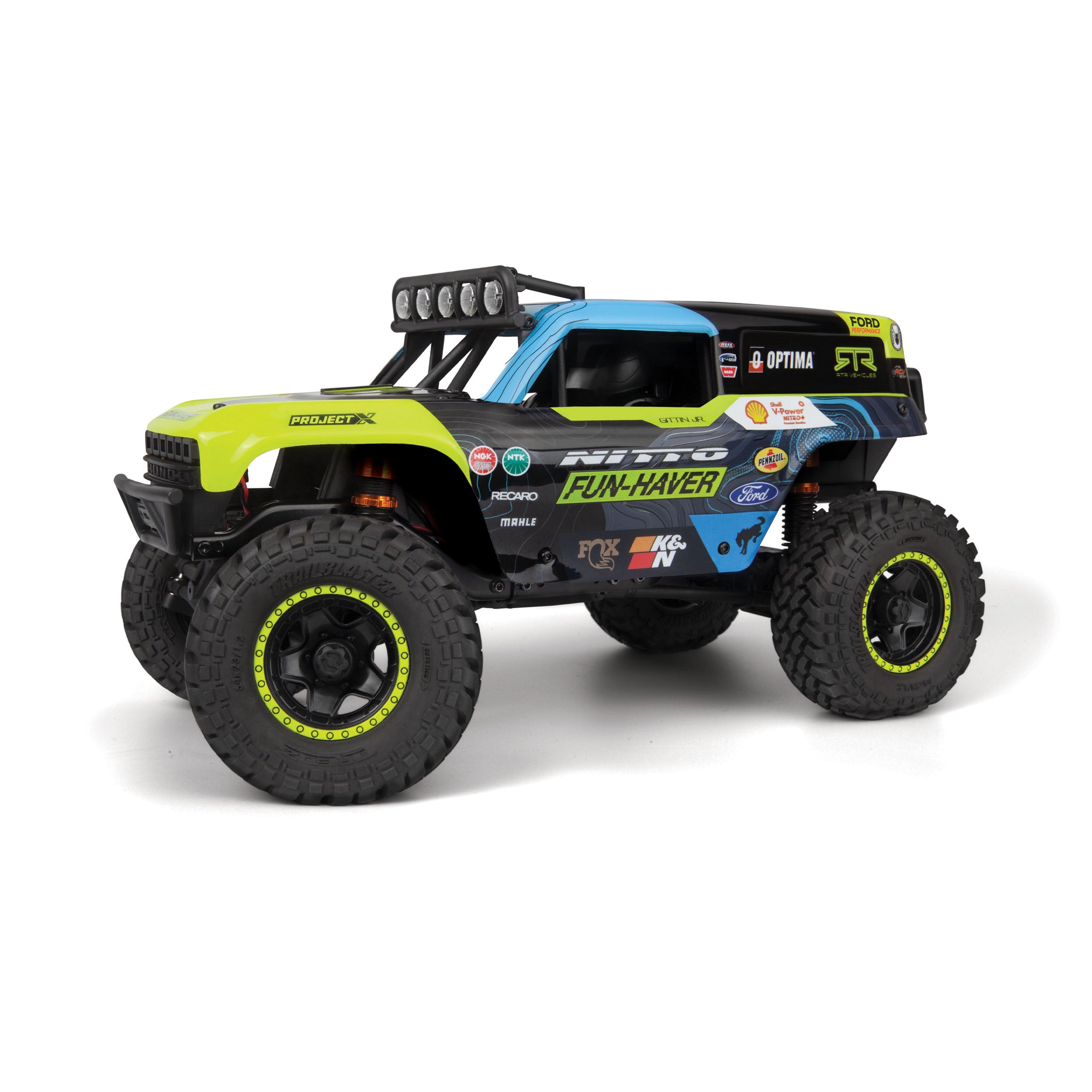 Front left view of Vaughn Gittin Jr's Hpi Racing Venture 18 Flux Ultra4 Radio Controlled Toy Truck.