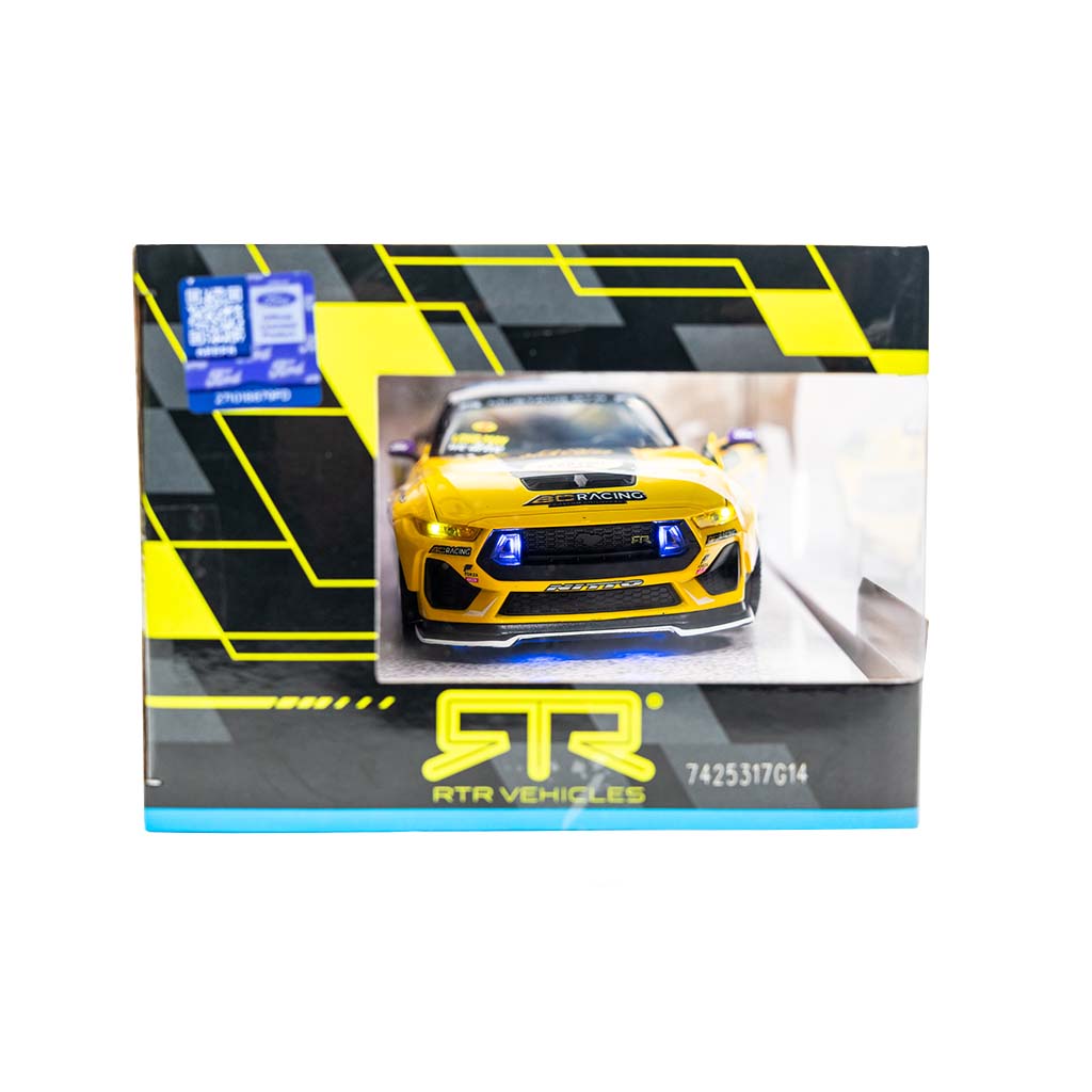 In-box front view of Chelsea DeNofa's Jada Toys 1:24th Scale Diecast Toy Model 2023 Formula Drift Winning 2023 Ford Mustang RTR Spec 5 competition car.