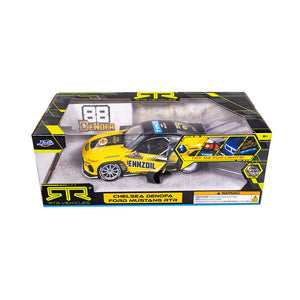 In-box view of Chelsea DeNofa's Jada Toys 1:24th Scale Diecast Toy Model 2023 Formula Drift Winning 2023 Ford Mustang RTR Spec 5 competition car.