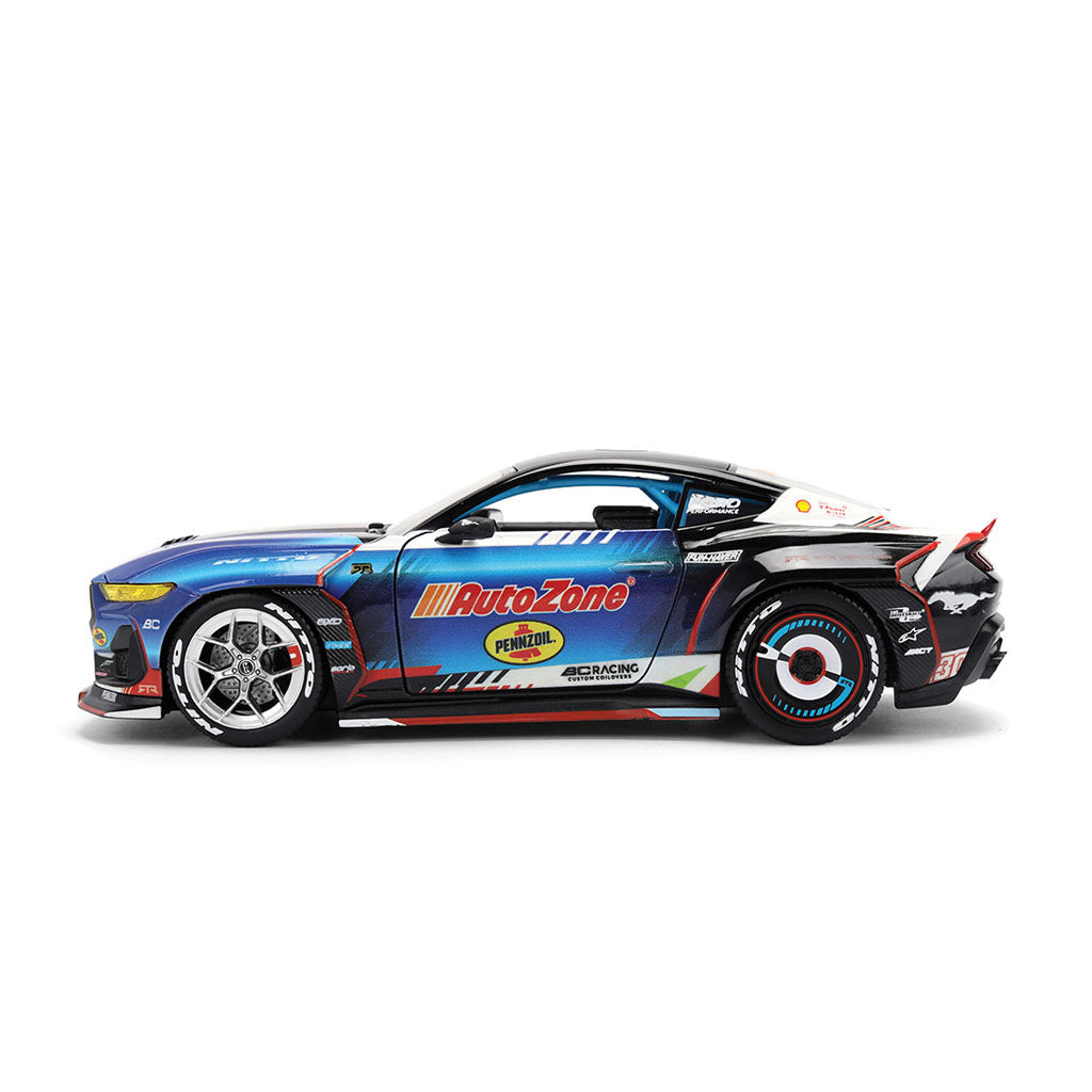 Left side view of James Deane's Jada Toys 1:24th Scale Diecast Toy Model Formula Drift 2025 Ford Mustang RTR Spec 5 competition car.