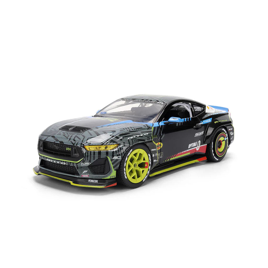 Front left view of Vaughn Gittin Jr's Jada Toys 1:24th Scale Diecast Toy Model Formula Drift 2025 Ford Mustang RTR Spec 5 competition car.