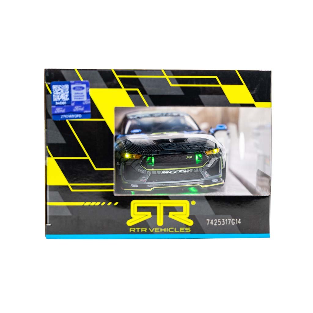 Right side box view of Vaughn Gittin Jr's Jada Toys 1:24th Scale Diecast Toy Model Formula Drift 2025 Ford Mustang RTR Spec 5 competition car.