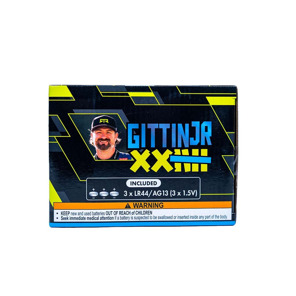 Left side box view of Vaughn Gittin Jr's Jada Toys 1:24th Scale Diecast Toy Model Formula Drift 2025 Ford Mustang RTR Spec 5 competition car.