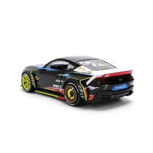 Rear left view of Vaughn Gittin Jr's Jada Toys 1:24th Scale Diecast Toy Model Formula Drift 2025 Ford Mustang RTR Spec 5 competition car.