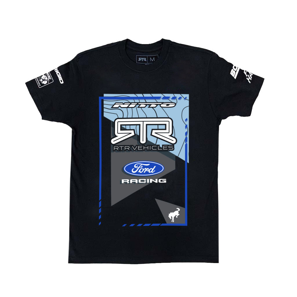 Front view of the 2026 Bailey Campbell RTR Vehicles Off-Road Team, Ford Racing Black T-Shirt.