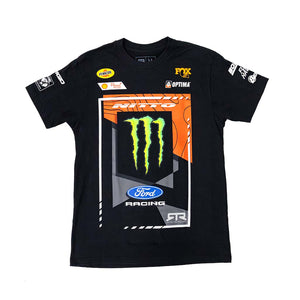 Front view of the 2026 Loren Healy RTR Vehicles Off-Road Team, Monster Energy, Ford Racing Black T-Shirt.