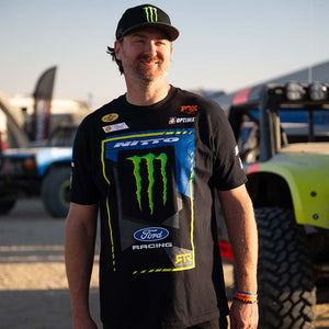 Front view of Vaughn Gittin Jr. wearing his 2026 RTR Vehicles Off-Road Team, Monster Energy, Ford Racing Black T-Shirt.