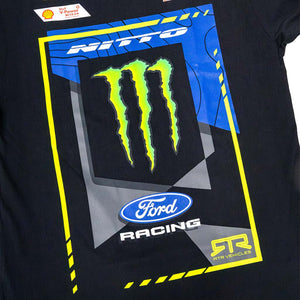 Detailed front view of the 2026 Vaughn Gittin Jr. RTR Vehicles Off-Road Team, Monster Energy, Ford Racing Black T-Shirt.