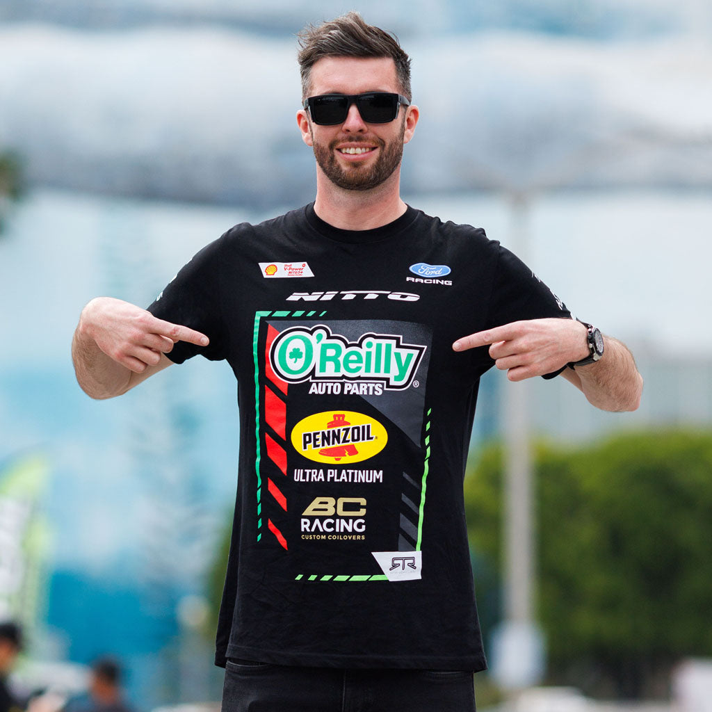 James Deane wearing his 2026 RTR Drift Team Black T-Shirt.