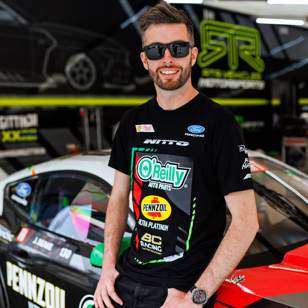 James Deane wearing his 2026 RTR Drift Team Black T-Shirt.