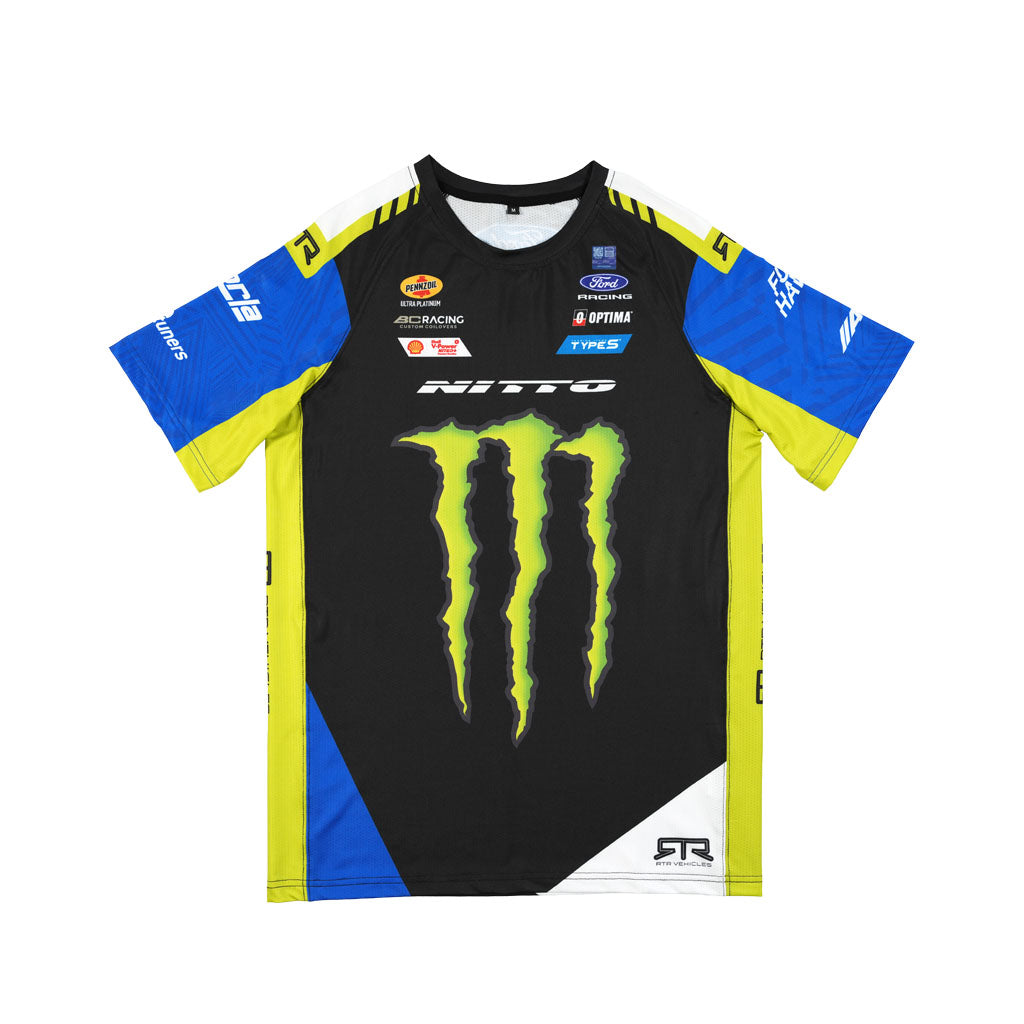 Vaughn Gittin Jr. 2026 RTR Drift Team Sublimated Shirt — black sublimated shirt with Monster Energy claw graphic and team sponsor logos on the chest.