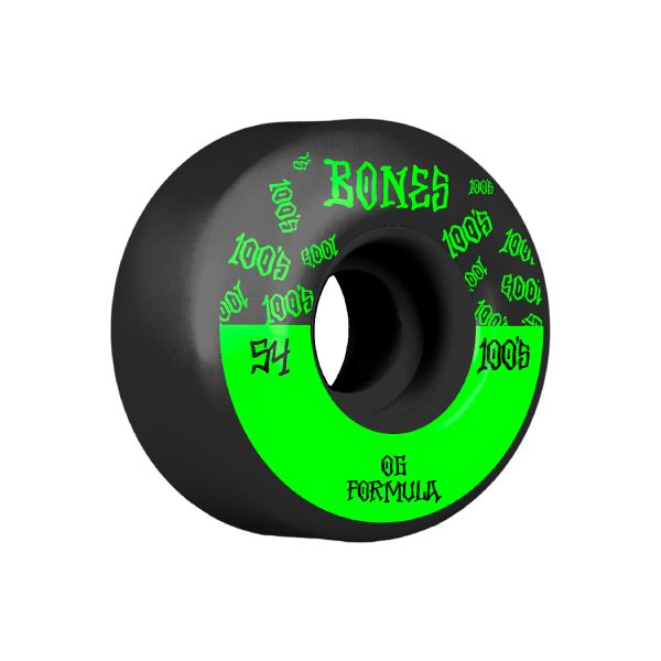 BONES 100&#39;s OG V4 #13 54mm BLACK W/GRN Skateboards Eastern Skateboard Supply 