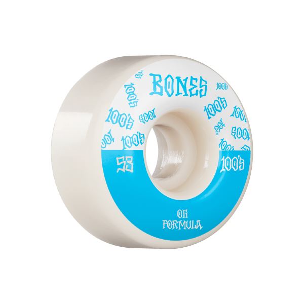 BONES 100&#39;s OG V4 #13 53mm WHITE W/BLUE Skateboards Eastern Skateboard Supply 