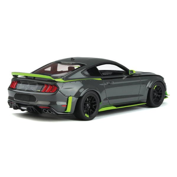 Ford Mustang RTR Spec 5 Gray with Black and Green Stripes &quot;10th Anniversary&quot; 1/18 Model Car by GT Spirit